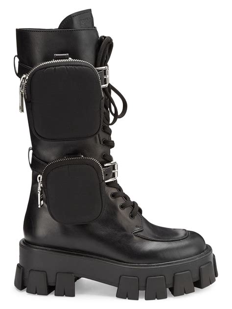 prada tall wedge boots black|prada black chunky combat boots.